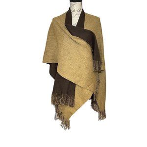 1416-New York Accessory Group Tan & Brown Poncho Shawl Wrap